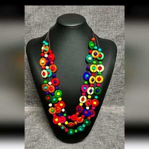WOOD Bead COLORFUL COCONUT Shell  NECKLACE